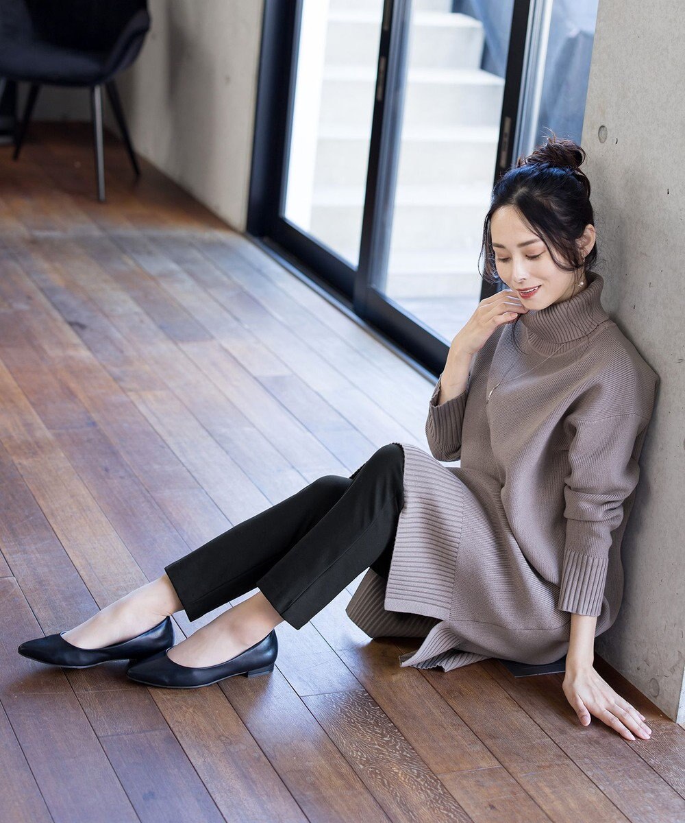 Tiaclasse 【洗える】華のあるニットタートルワンピース 