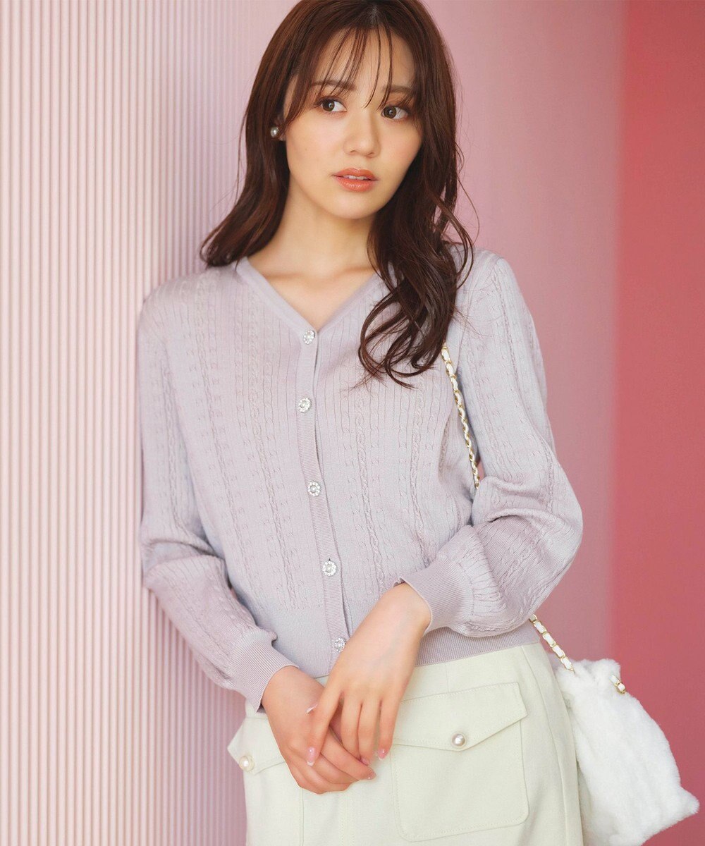 Feroux 【洗える】ビジューボタン カーディガン 