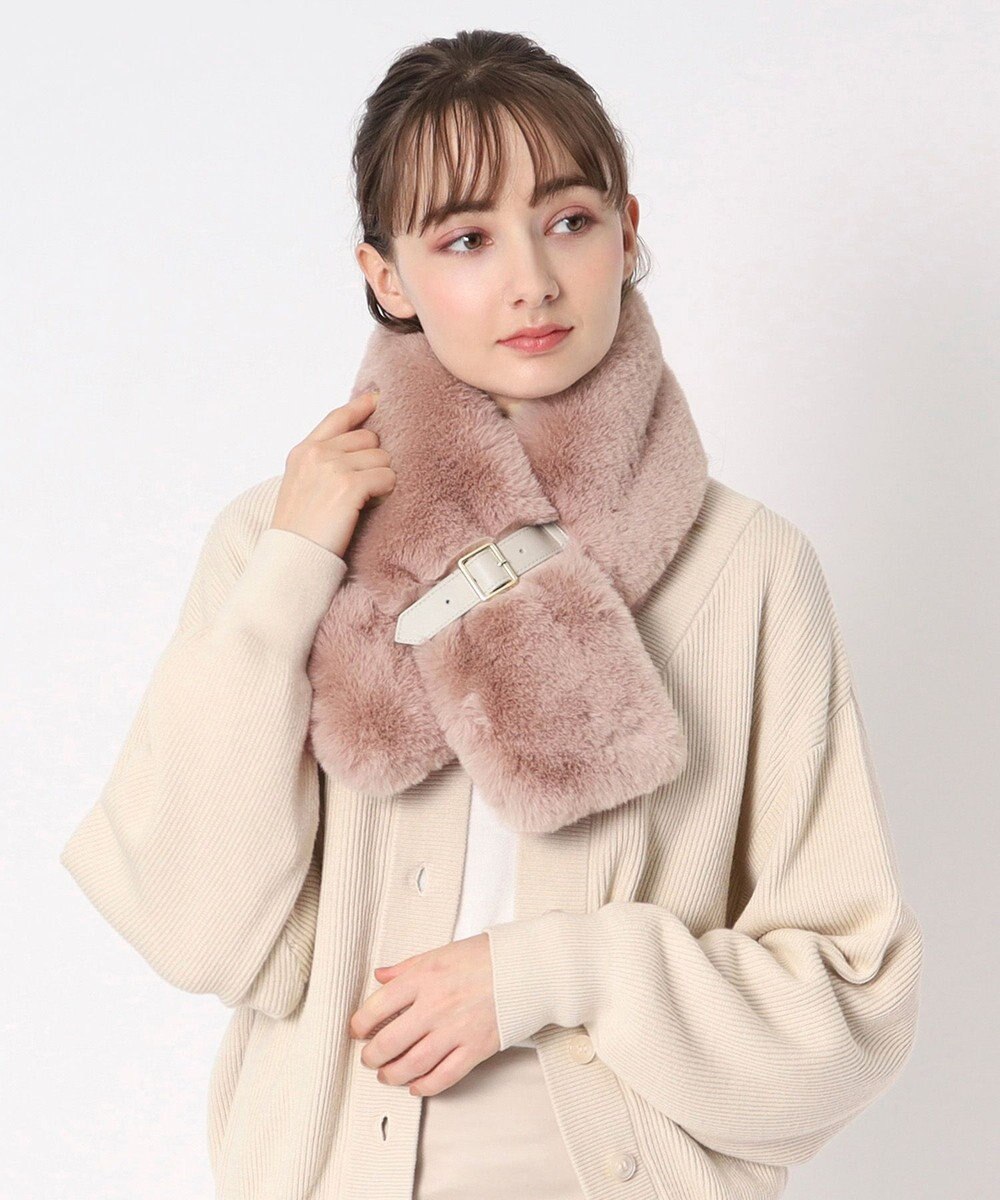 MOONBAT 【大人百花1月号掲載】FURLA フェイクファーマフラー ベルト差し込み ファーティペット ロゴプレート付 