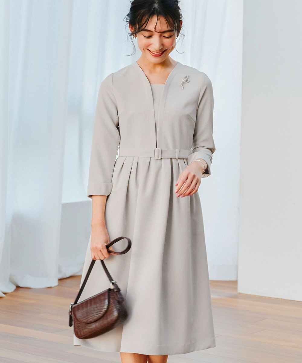 Tiaclasse 【ダブルクロス・洗える】 ナローVネックワンピース 