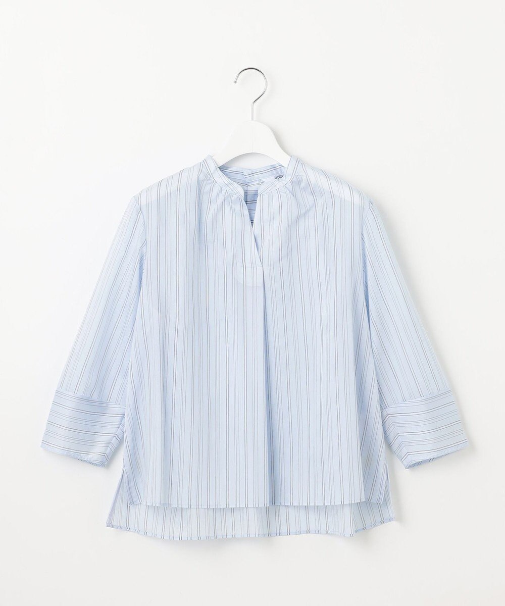 J.PRESS LADIES 【洗える】ランダムストライプ スタンドカラー  ブラウス 