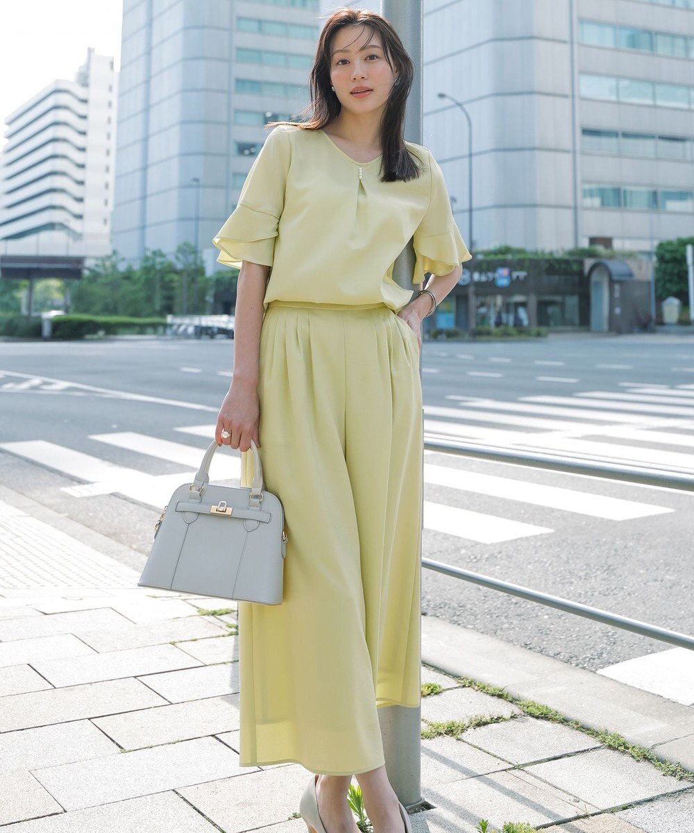 ANY SIS L 【接触冷感・UVカット・速乾】スムージーポリエステルタックフレア パンツ 