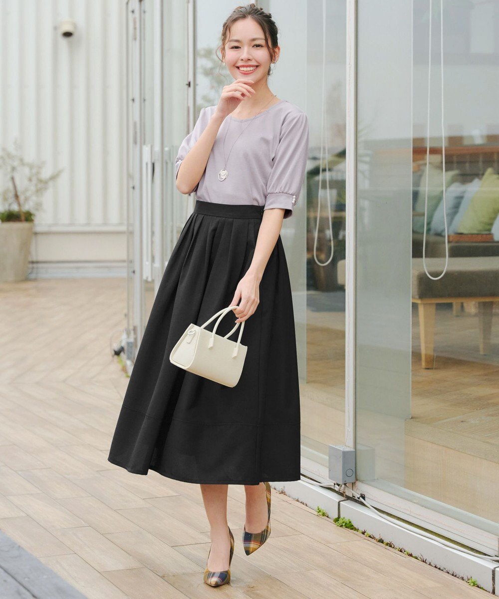 Tiaclasse 【選べる丈】麻調タックフレアスカート 