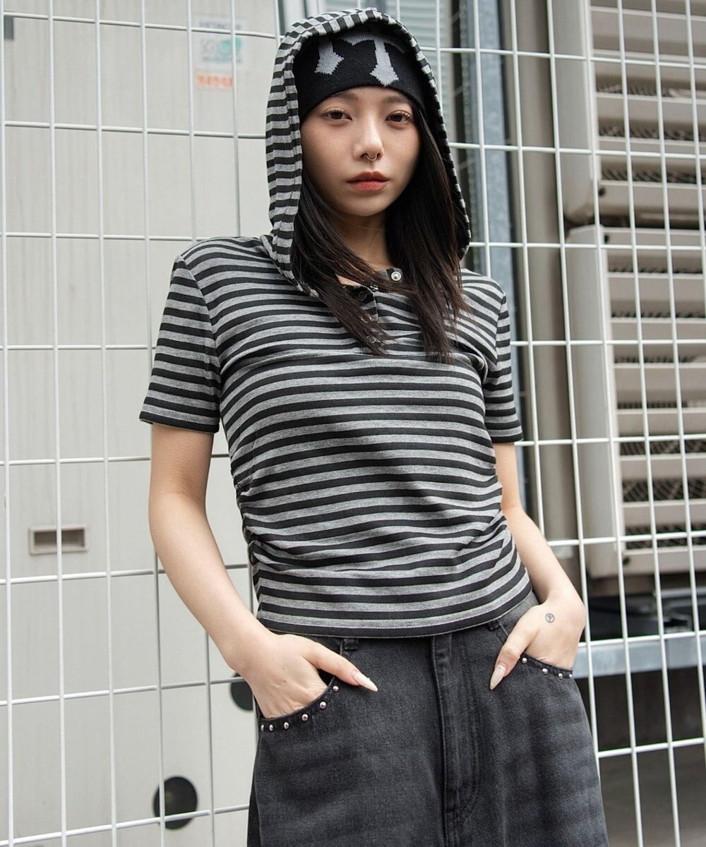 WEGO ヘンリーネックフードT 