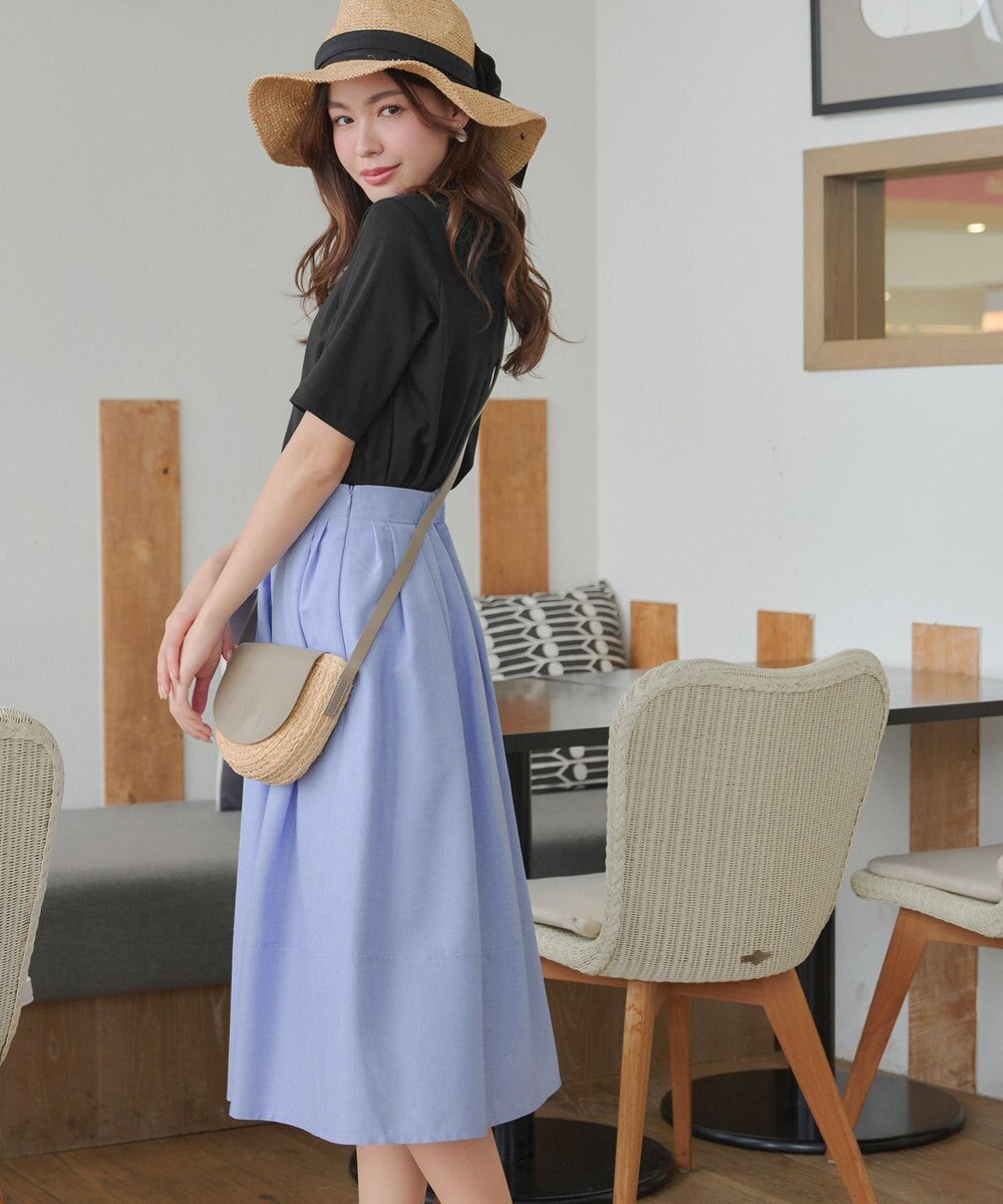 Tiaclasse 【選べる丈】麻調タックフレアスカート 