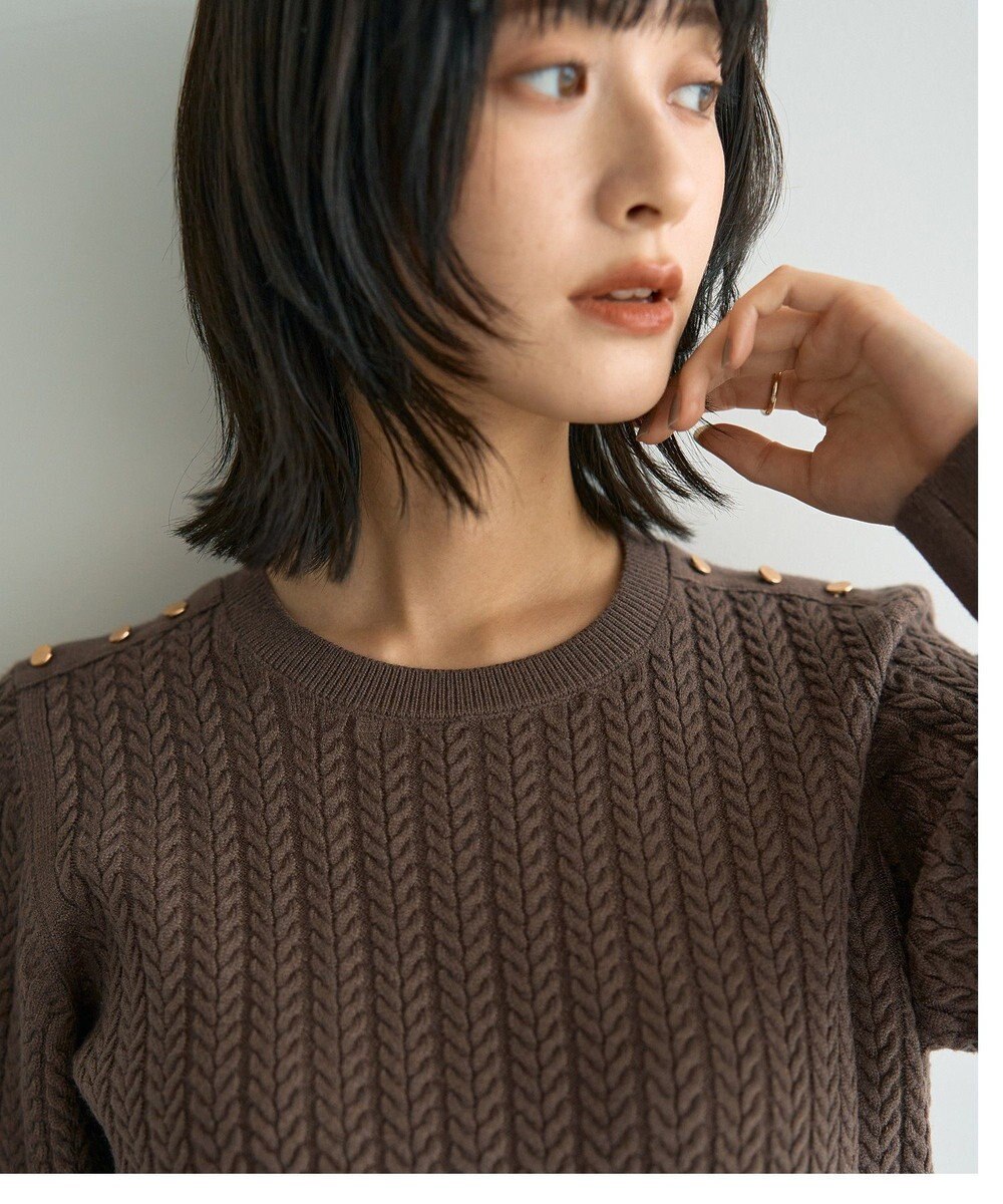 YECCA VECCA 金釦ミニケーブルニット 