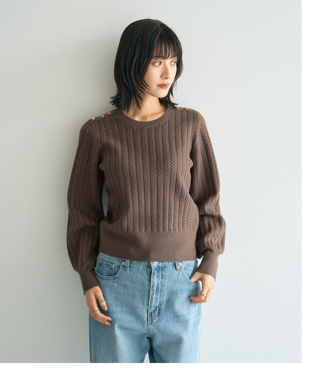 YECCA VECCA 金釦ミニケーブルニット 