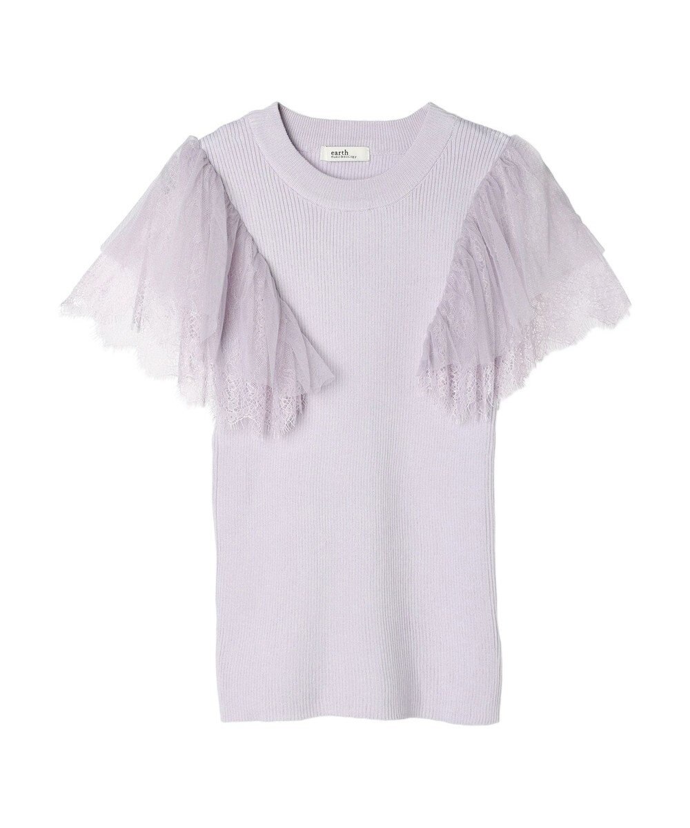 earth music&ecology 袖レースリブニットプルオーバー 
