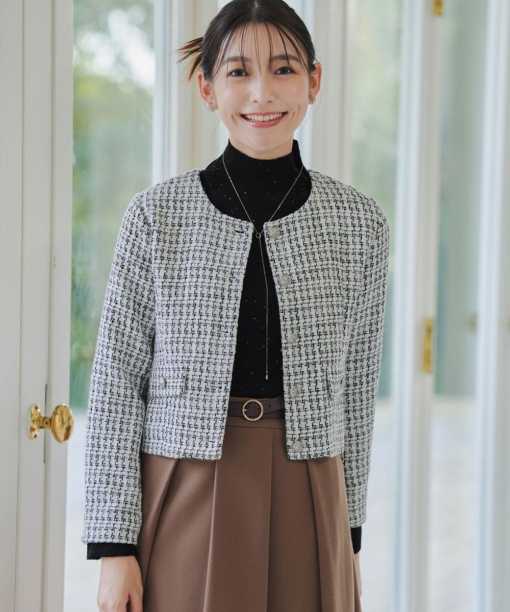 Tiaclasse 【洗える】ツイードノーカラージャレロ 