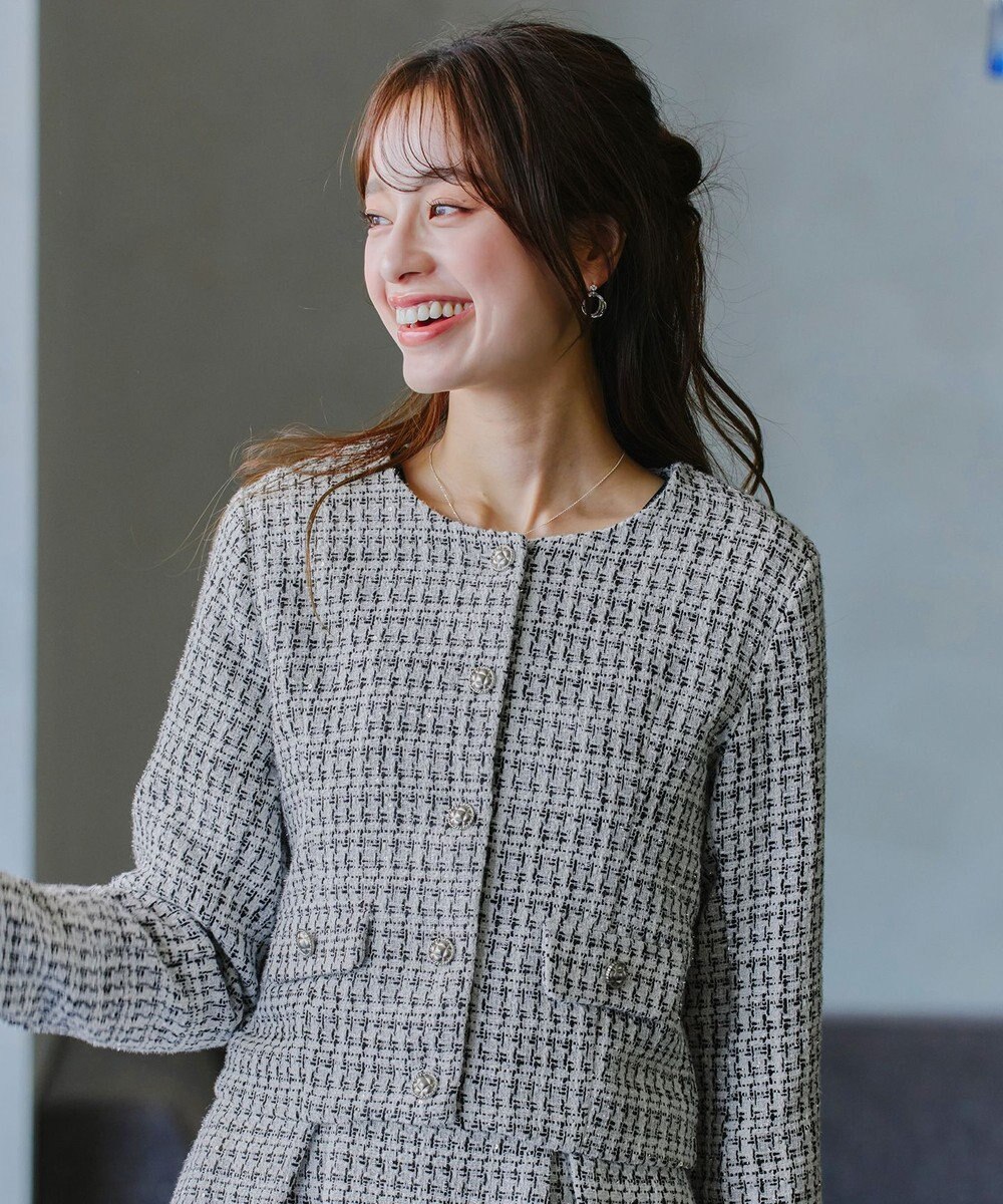 Tiaclasse 【洗える】ツイードノーカラージャレロ 