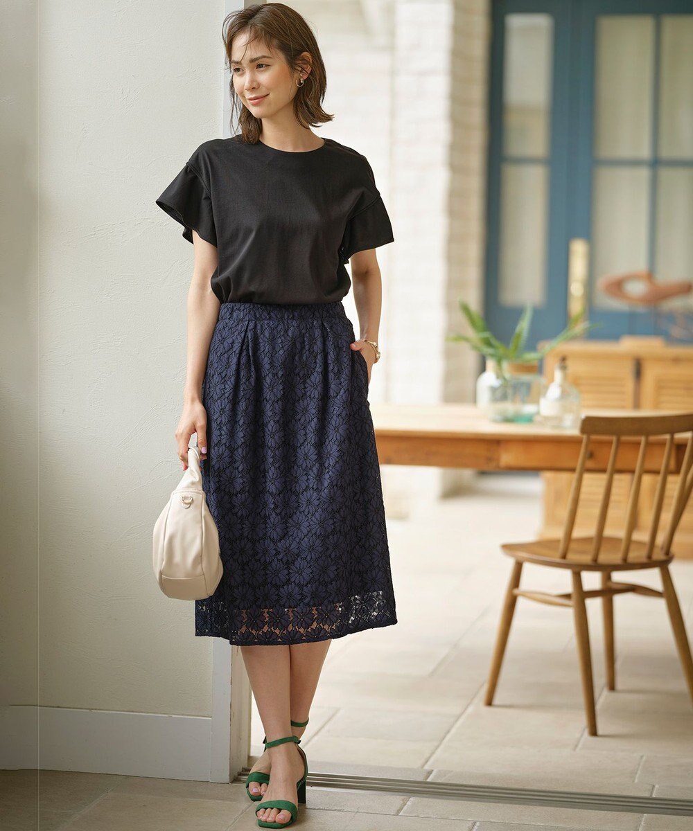 組曲 GIZAプレーティング天竺フリルスリーブ Tシャツ 