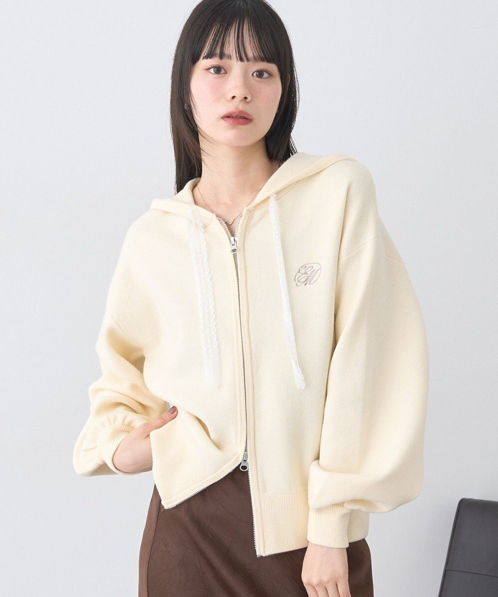 earth music&ecology レースコードダブルジップニットパーカー 