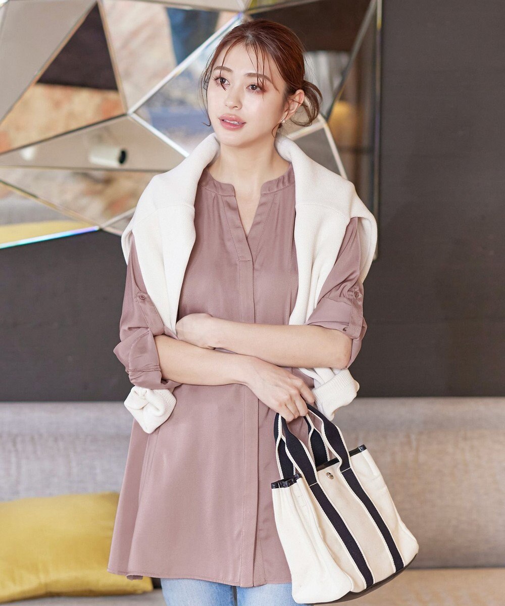 Tiaclasse 【洗える】ヴィンテージサテンチュニックブラウス 