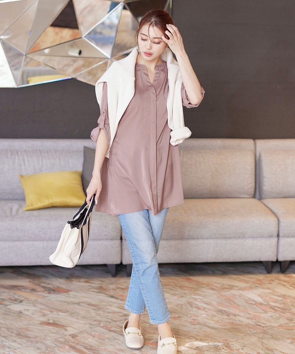 Tiaclasse 【洗える】ヴィンテージサテンチュニックブラウス 