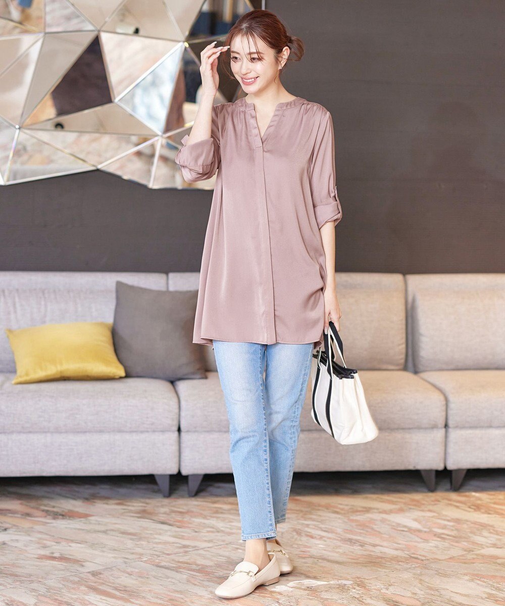 Tiaclasse L 【洗える】ヴィンテージサテンチュニックブラウス 