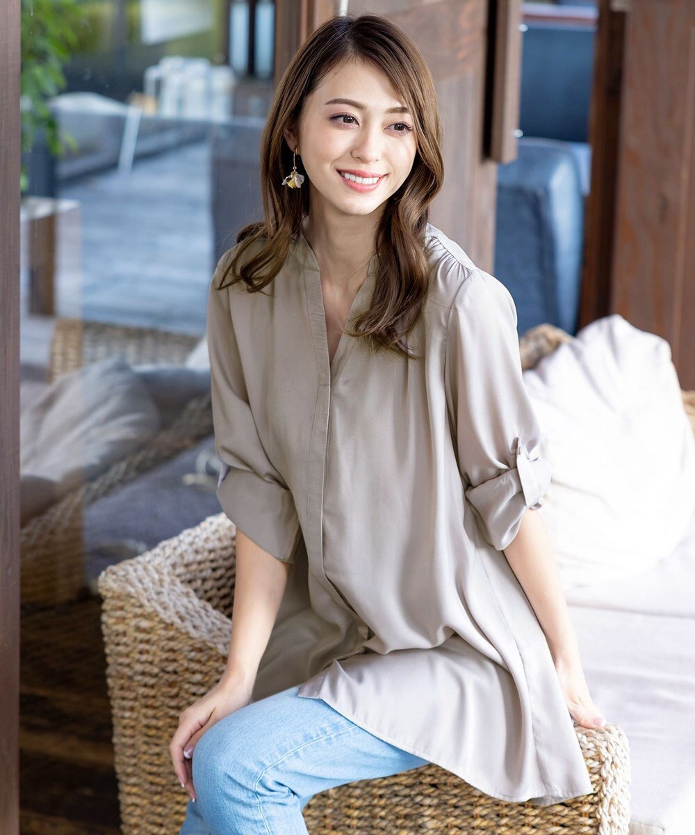 Tiaclasse 【洗える】ヴィンテージサテンチュニックブラウス 