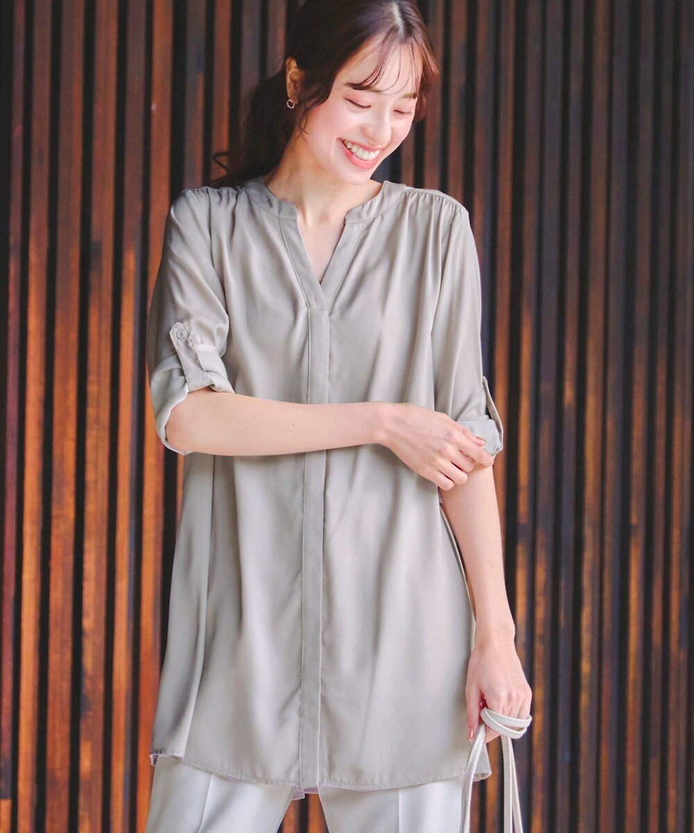 Tiaclasse 【洗える】ヴィンテージサテンチュニックブラウス 