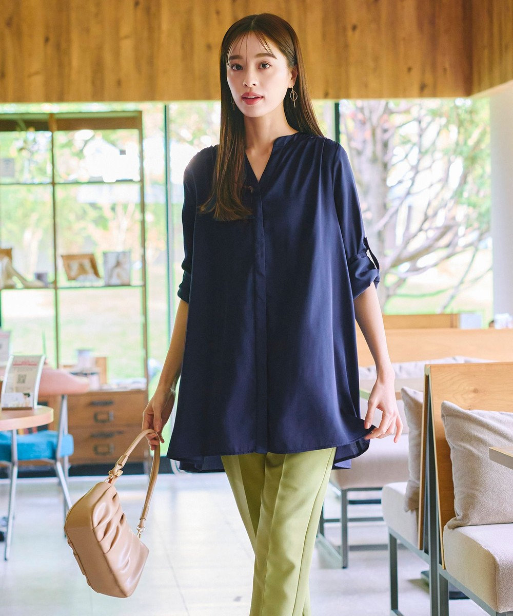 Tiaclasse L 【洗える】ヴィンテージサテンチュニックブラウス 