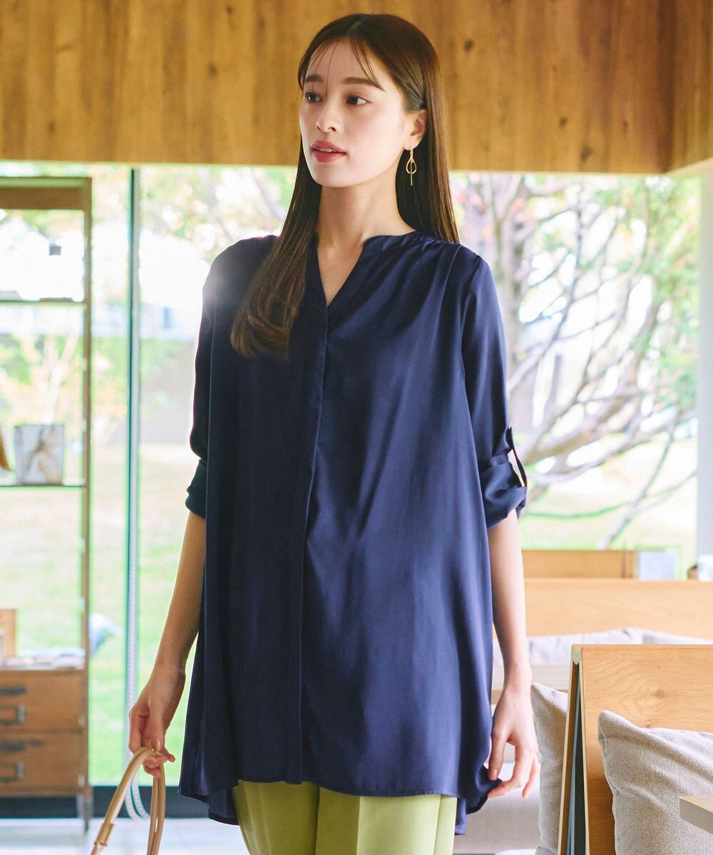 Tiaclasse L 【洗える】ヴィンテージサテンチュニックブラウス 