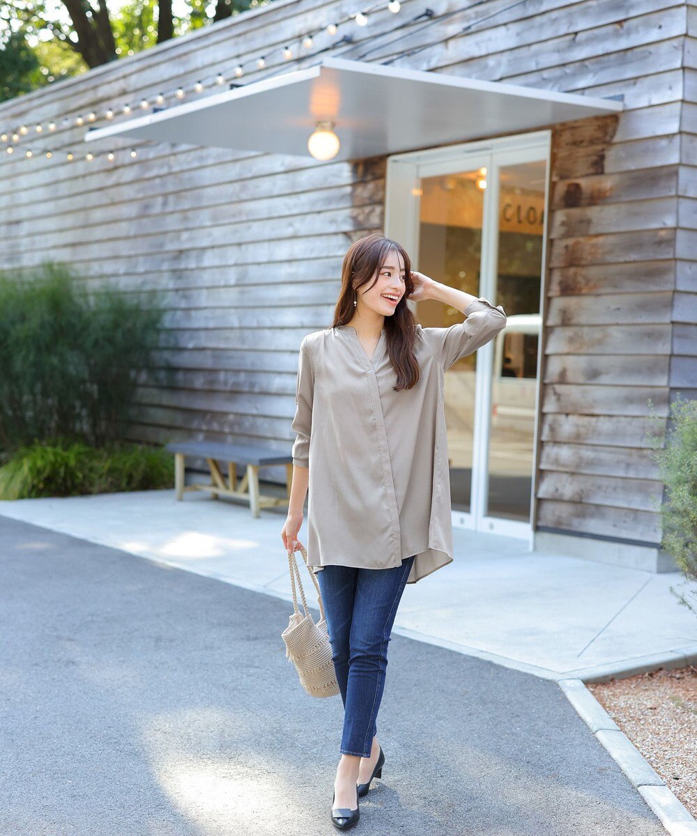 Tiaclasse 【洗える】ヴィンテージサテンチュニックブラウス 