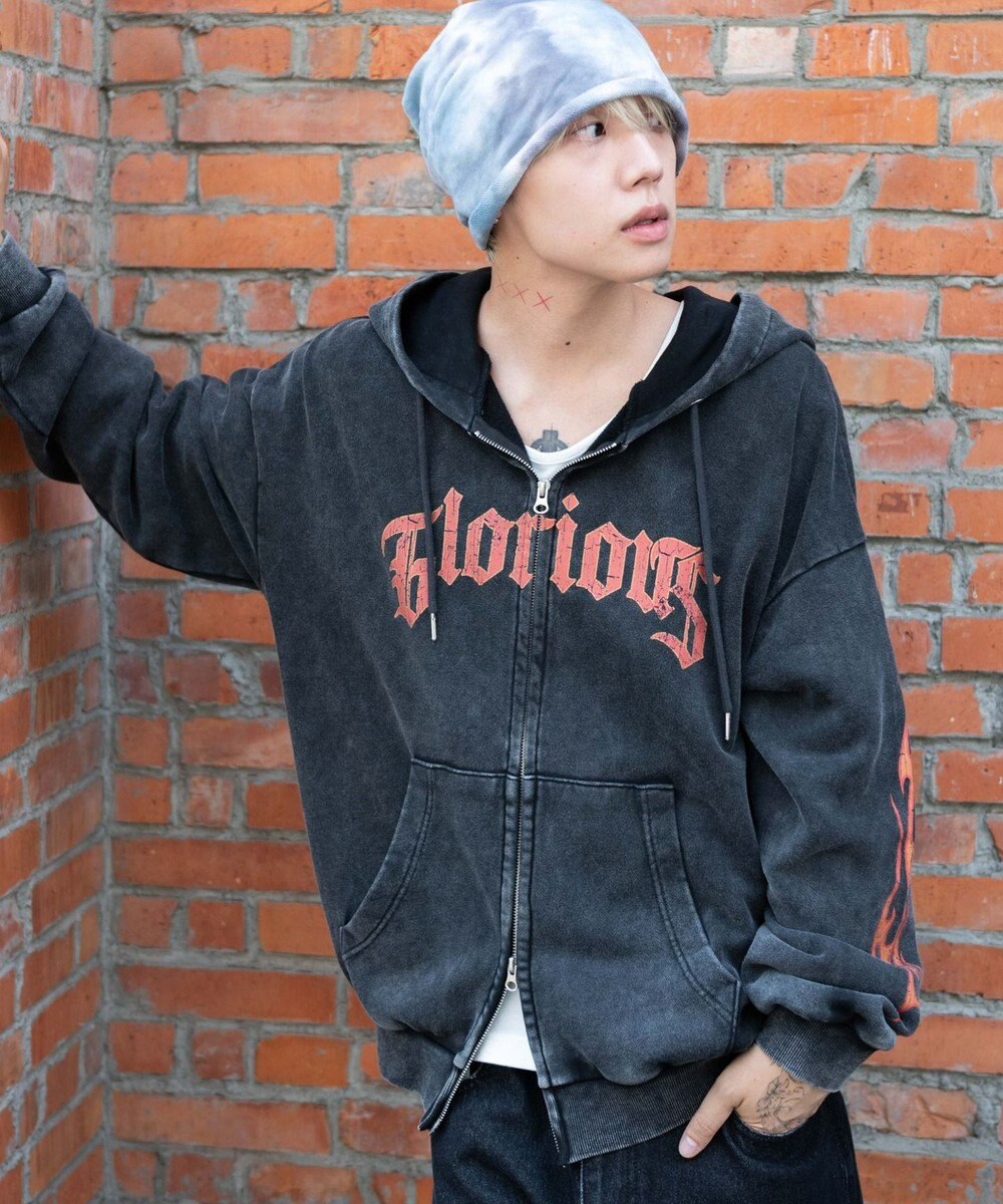 WEGO 【ユニセックス着用ITEM/MLサイズ展開】パウダーブリーチグラフィックZIPパーカー 