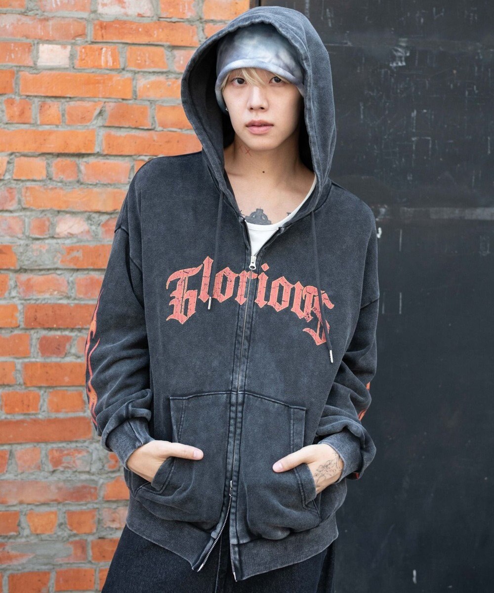 WEGO 【ユニセックス着用ITEM/MLサイズ展開】パウダーブリーチグラフィックZIPパーカー 