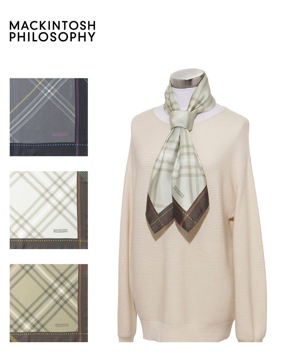 MOONBAT MACKINTOSH PHILOSOPHY(マッキントッシュ フィロソフィー）シルクスカーフ チェック 88×88㎝ 日本製 