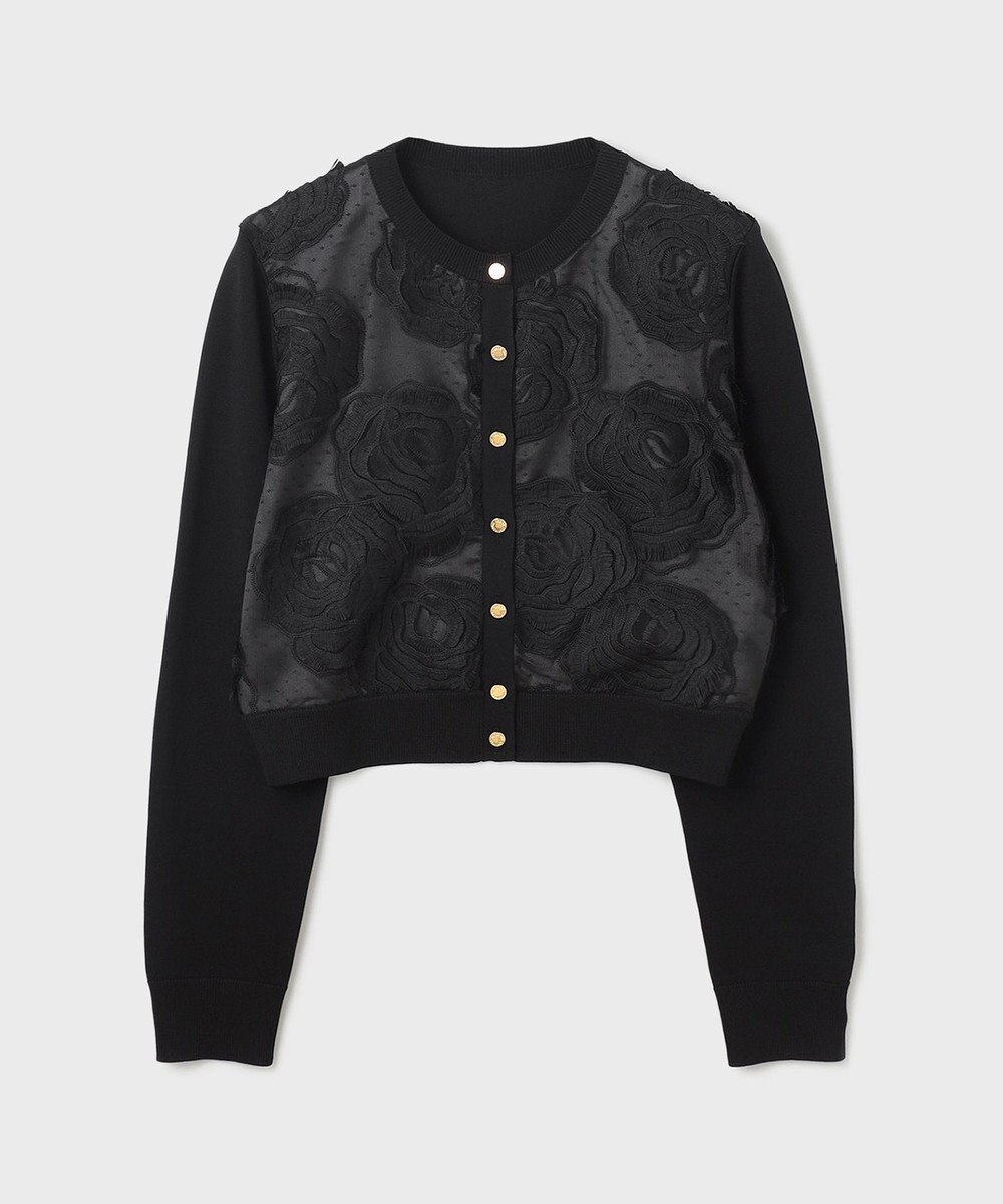 GRACE CONTINENTAL ローズ刺繍ニットカーディガン 