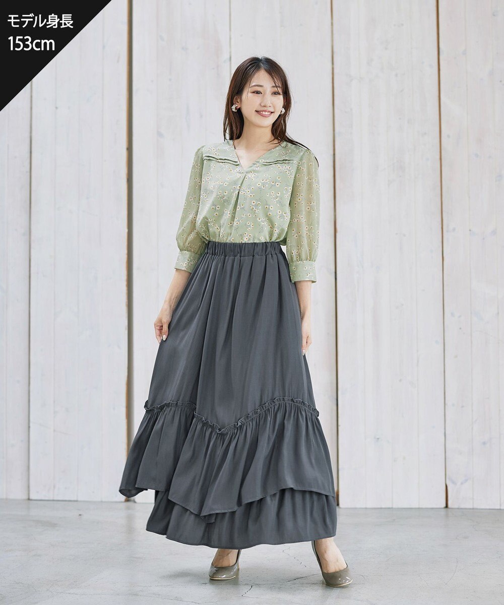 Tiaclasse L 【洗える】花柄Vネックブラウス 