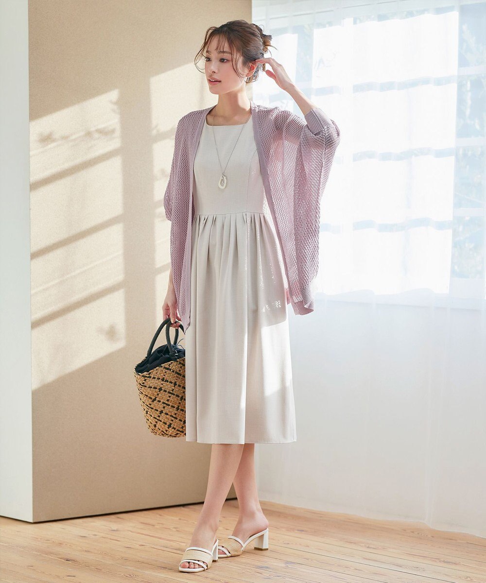 Tiaclasse L 【洗える】メッシュ編みニットドルマンカーディガン 