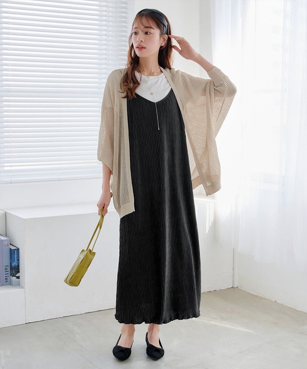 Tiaclasse L 【洗える】メッシュ編みニットドルマンカーディガン 