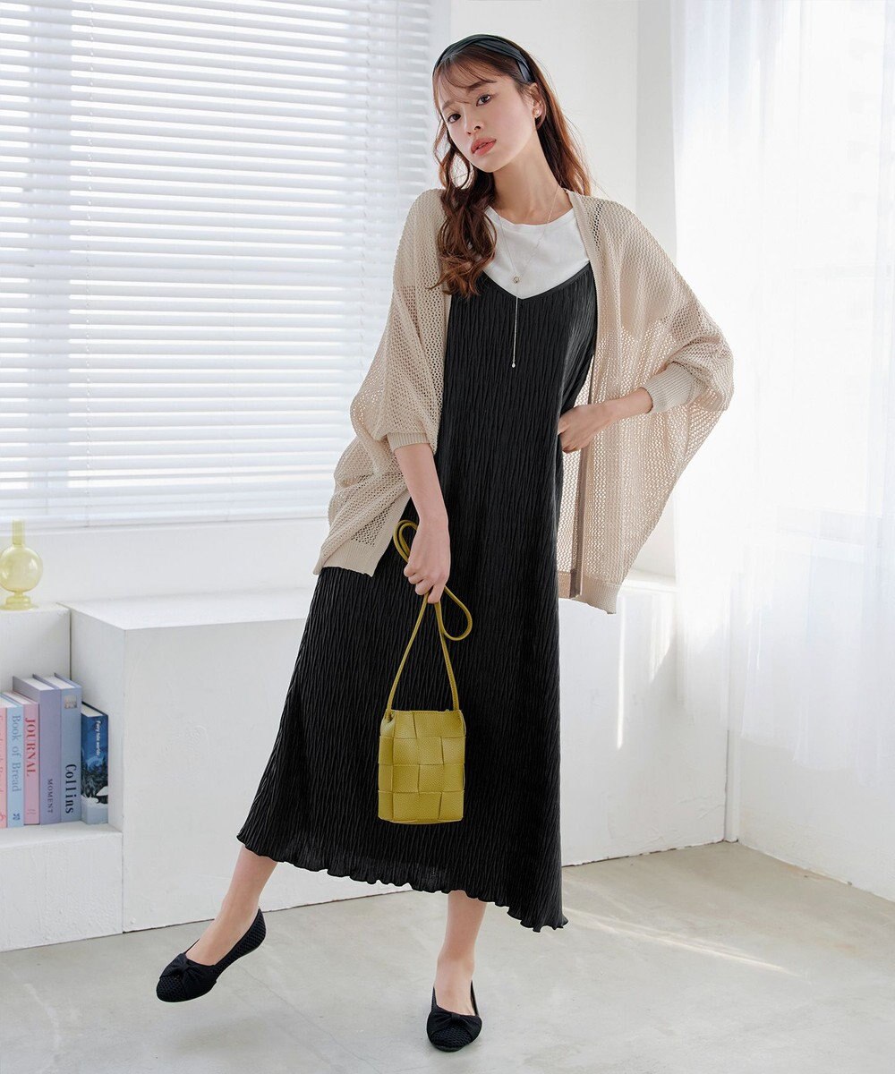 Tiaclasse L 【洗える】メッシュ編みニットドルマンカーディガン 