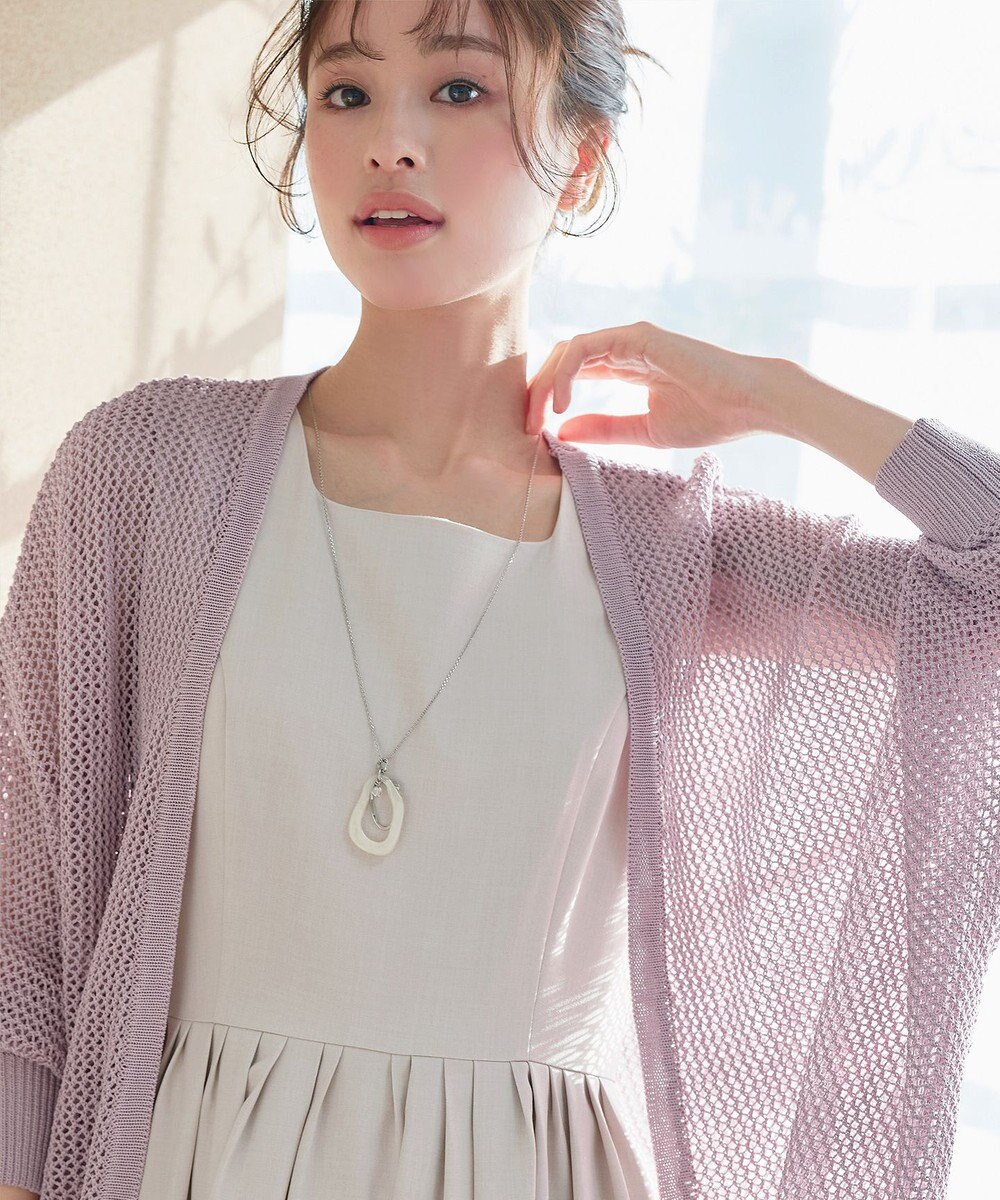 Tiaclasse L 【洗える】メッシュ編みニットドルマンカーディガン 