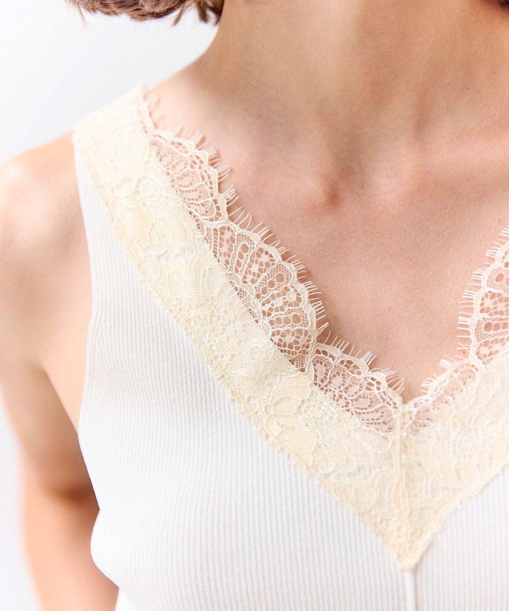 BEIGE， RUBY / レーストリム リブタンクトップ 