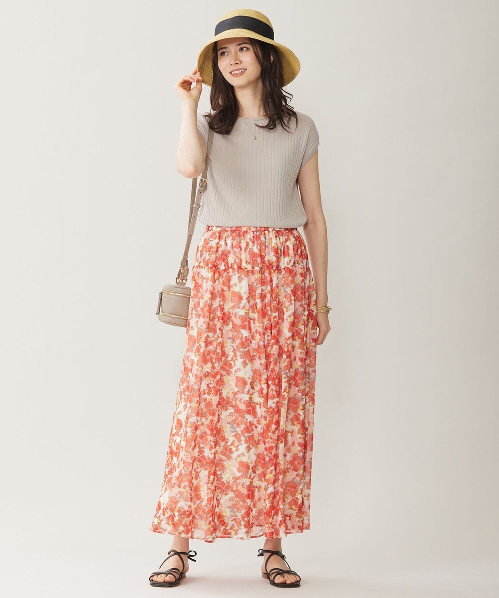自由区 【ウエストゴム・洗える】オルタンシアフルールプリント スカート 