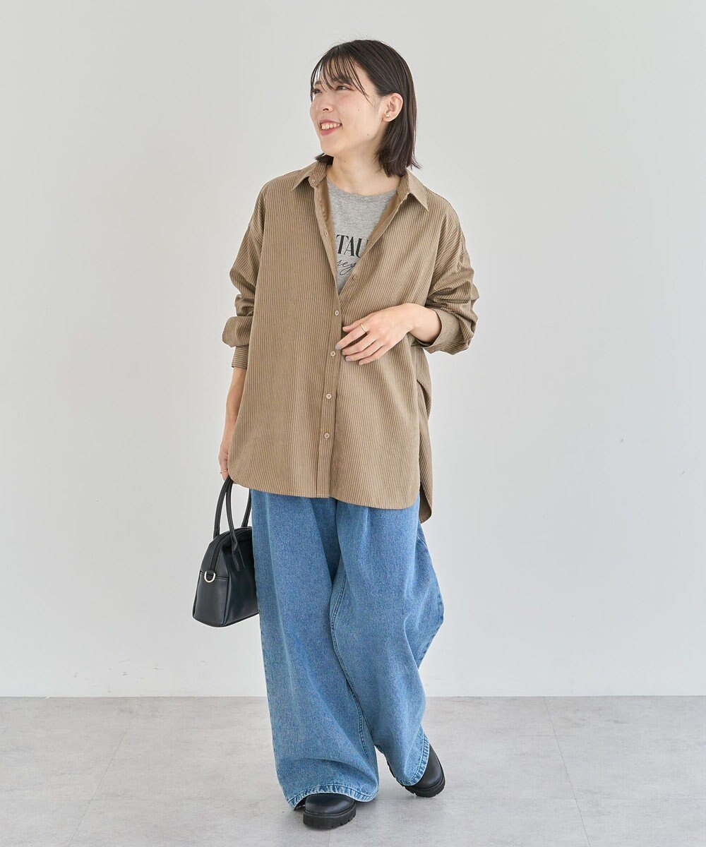 Green Parks シルキータッチストライプシャツ 