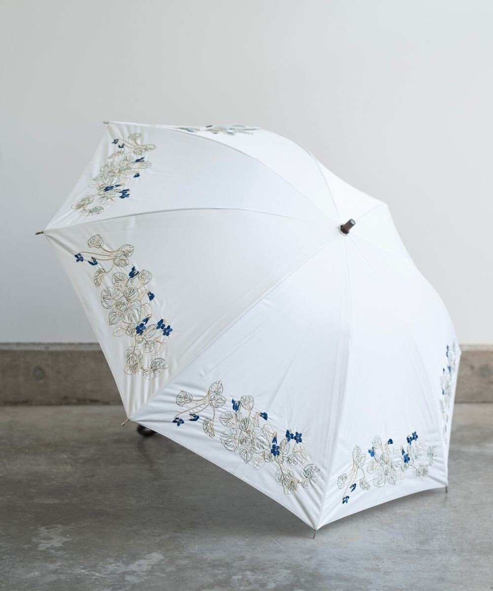 AND WOOL 〈一級遮光生地・晴雨兼用〉スミレ刺繍の日傘 （長傘タイプ） 