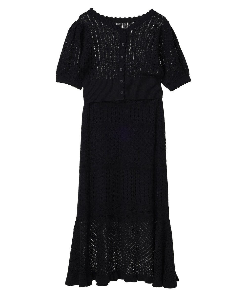 earth music&ecology ２点ＳＥＴ透かし編みカーディガン＋裾フレアスカート 