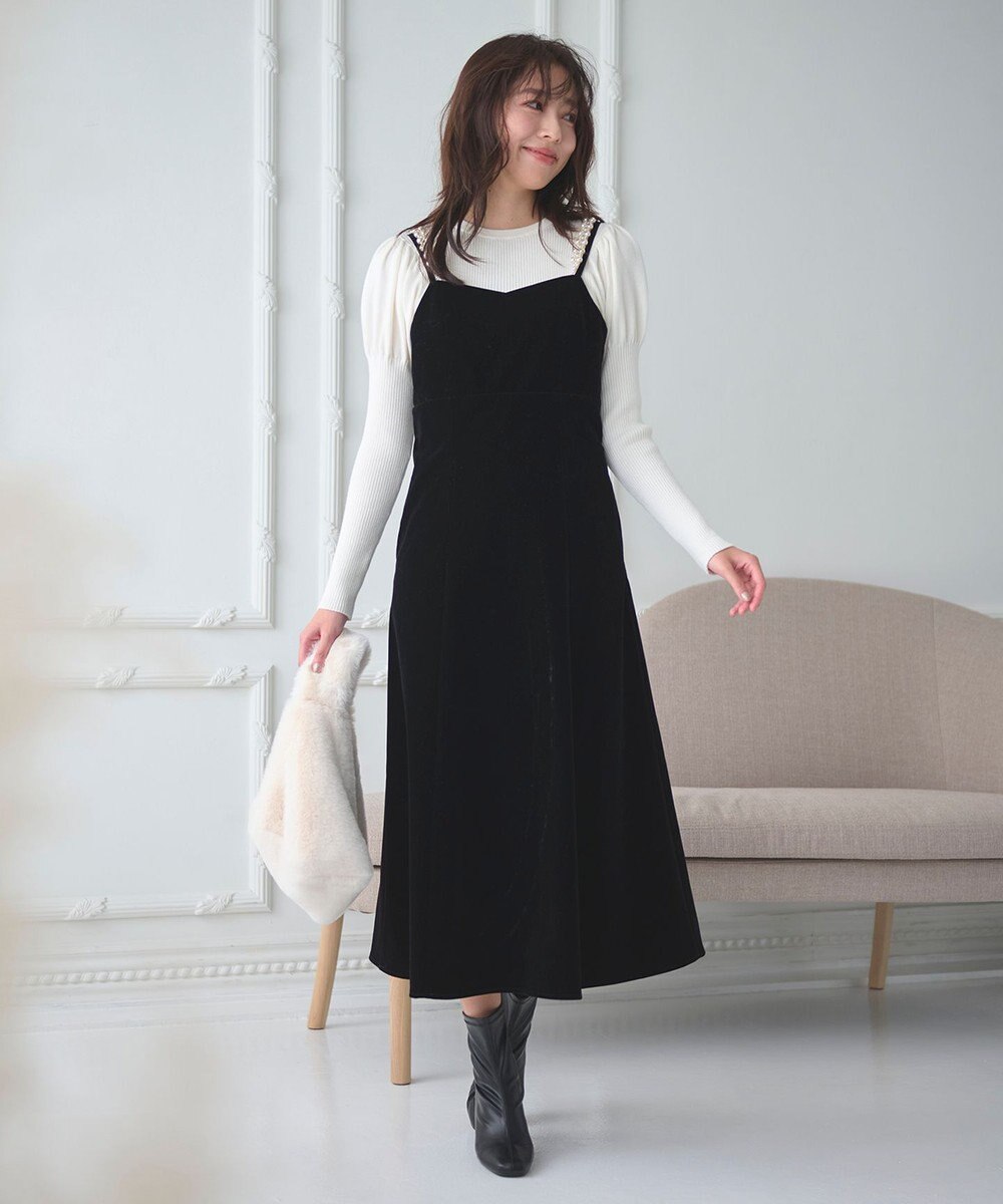 Feroux 【洗える】パフスリーブラメ ニット 