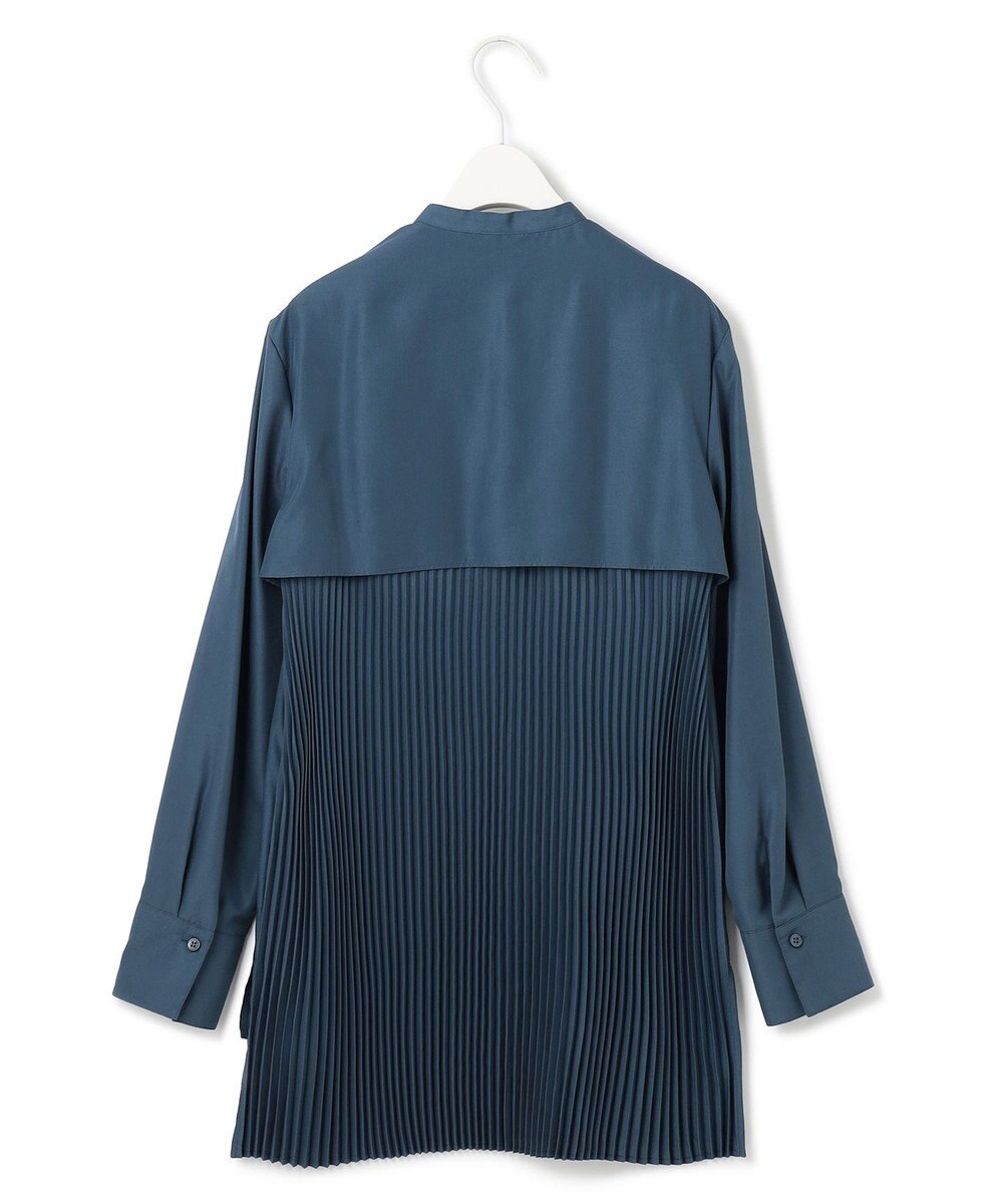 ICB 【洗える】 スパンローンプリーツ バンドカラーシャツ 