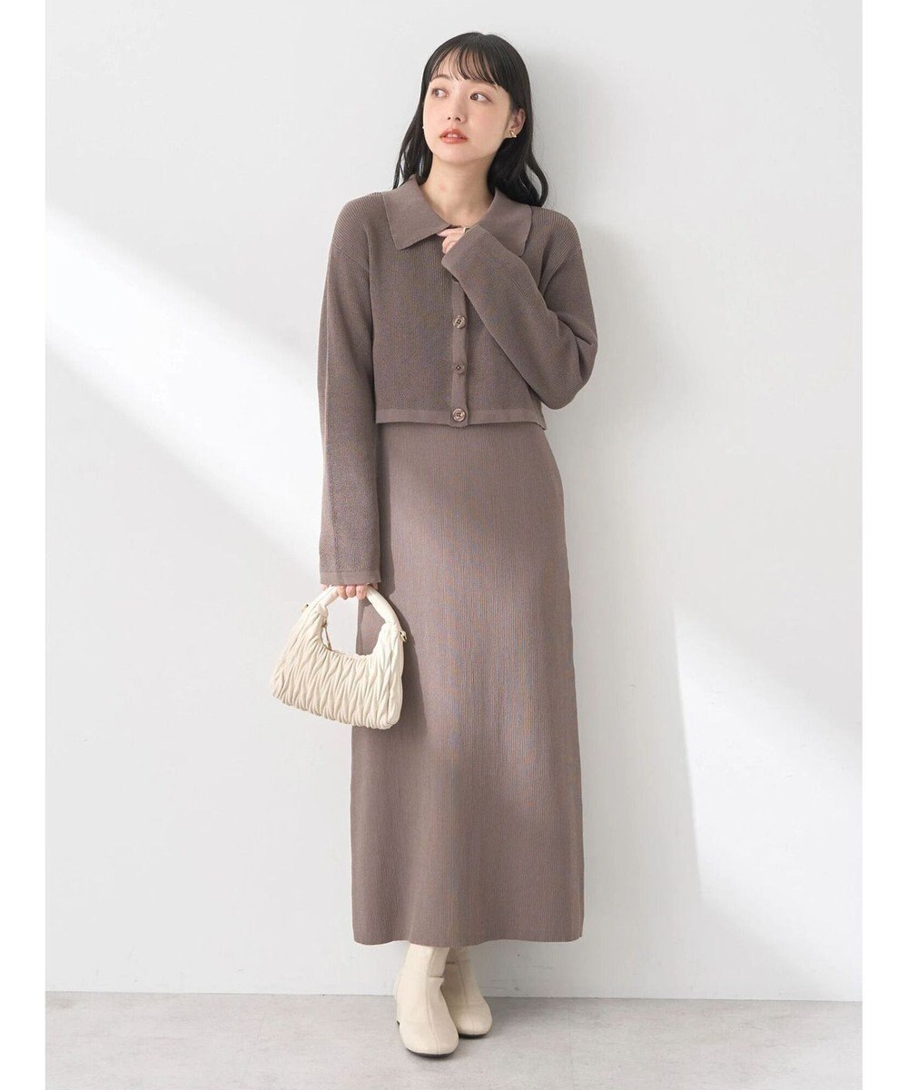 earth music&ecology ＳＥＴ２点襟付きカーディガン＋ニットワンピース 