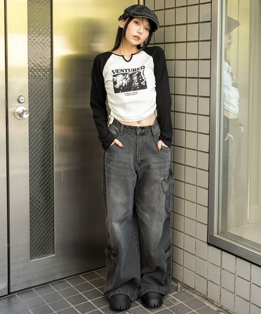 WEGO キーネックサイドドロストラグランロンT 