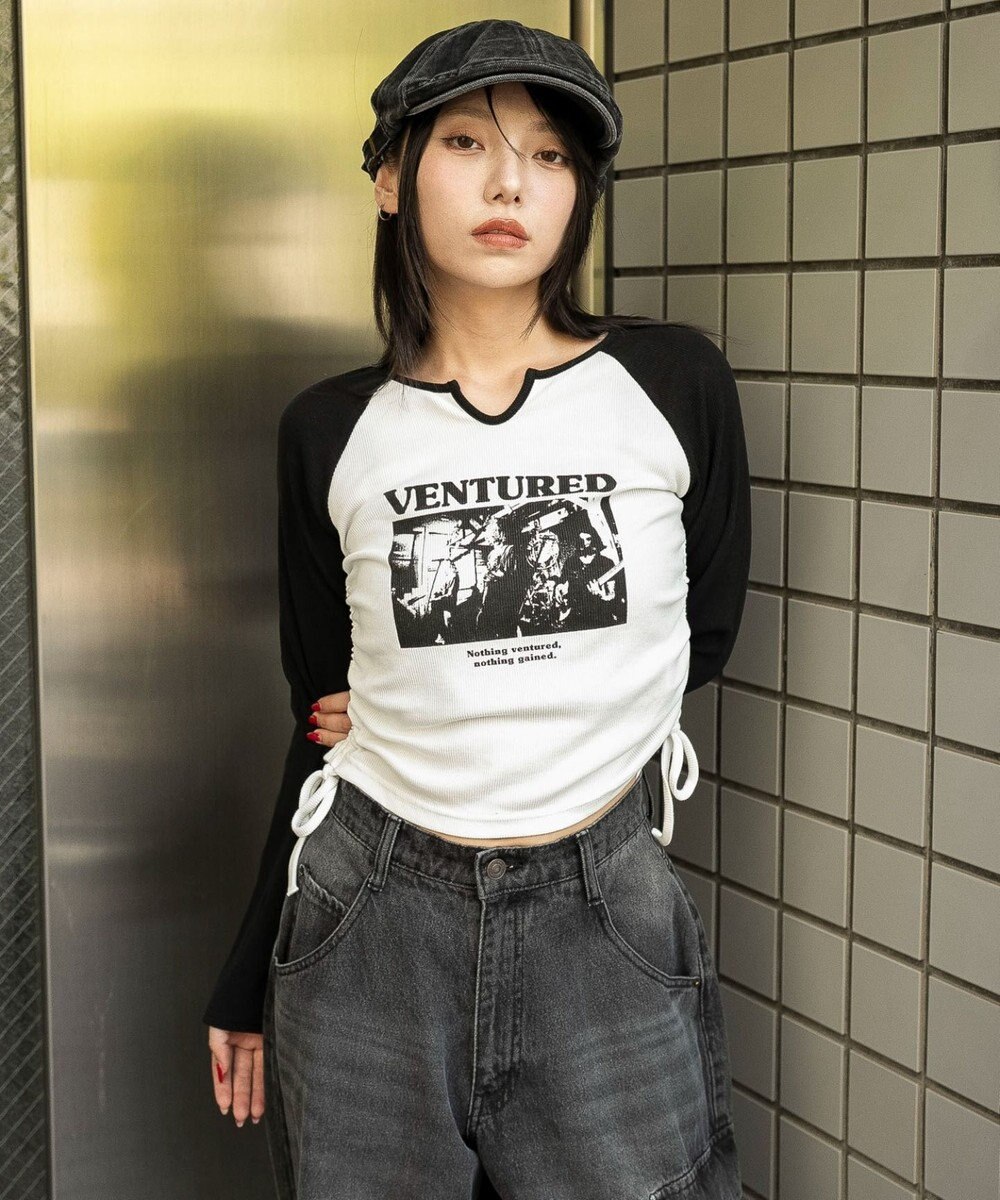 WEGO キーネックサイドドロストラグランロンT 