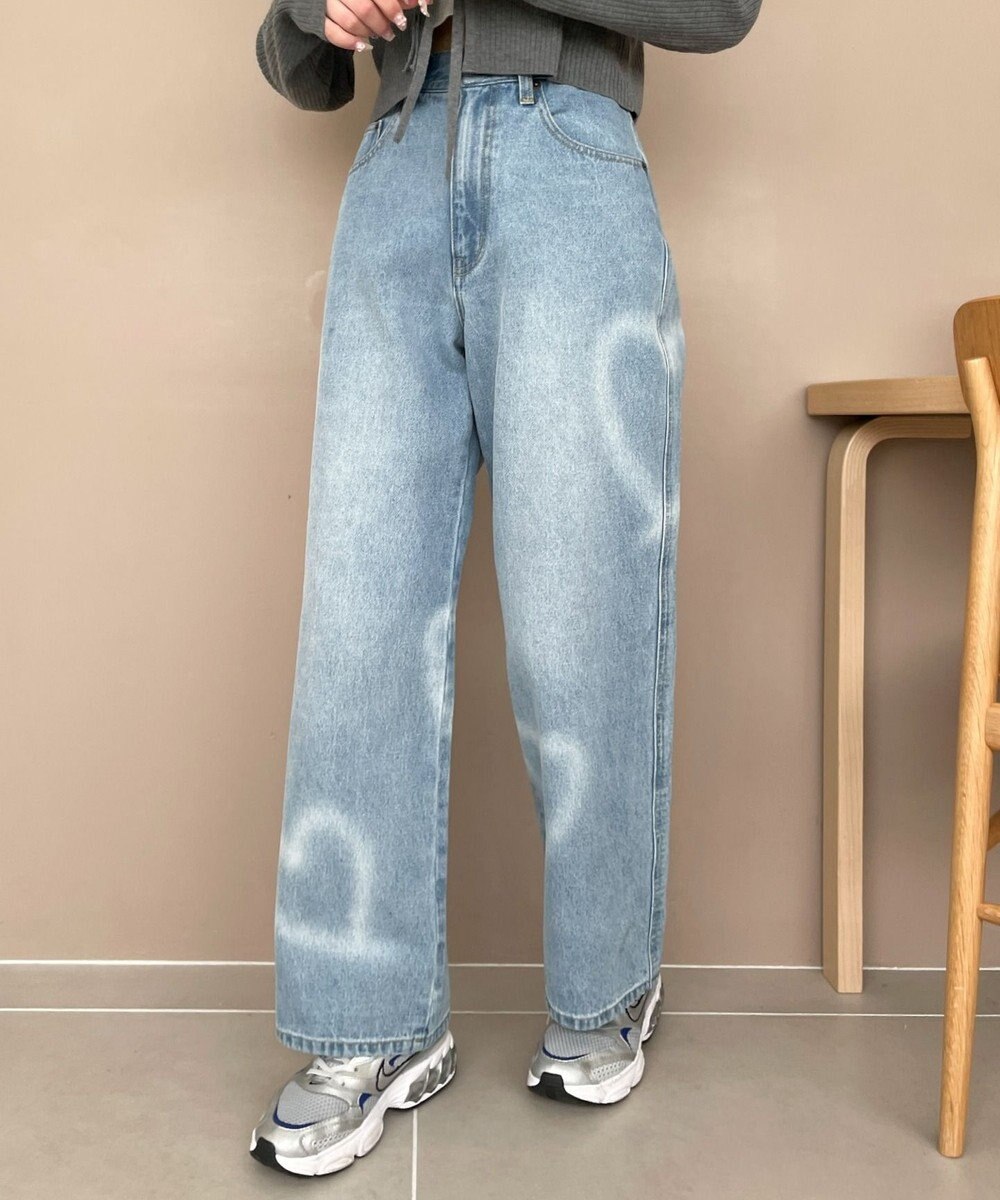 WEGO スプレーペイントストレートデニムパンツ 