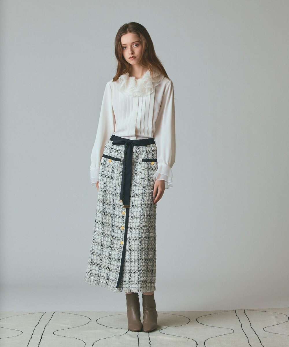 GRACE CONTINENTAL トリミングツイードスカート 