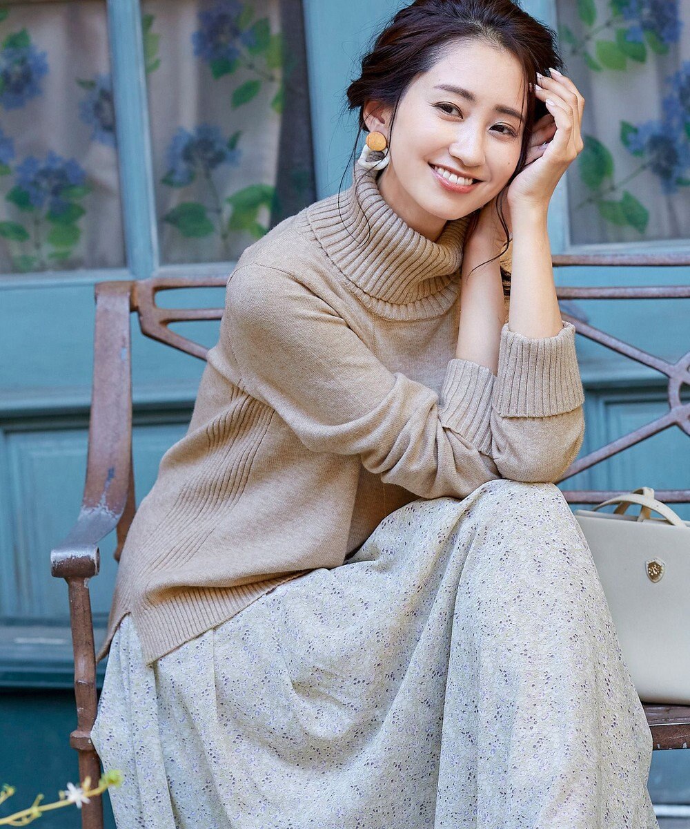 Tiaclasse 【洗える】もっちり柔らかいリブタートルプルオーバーニット 