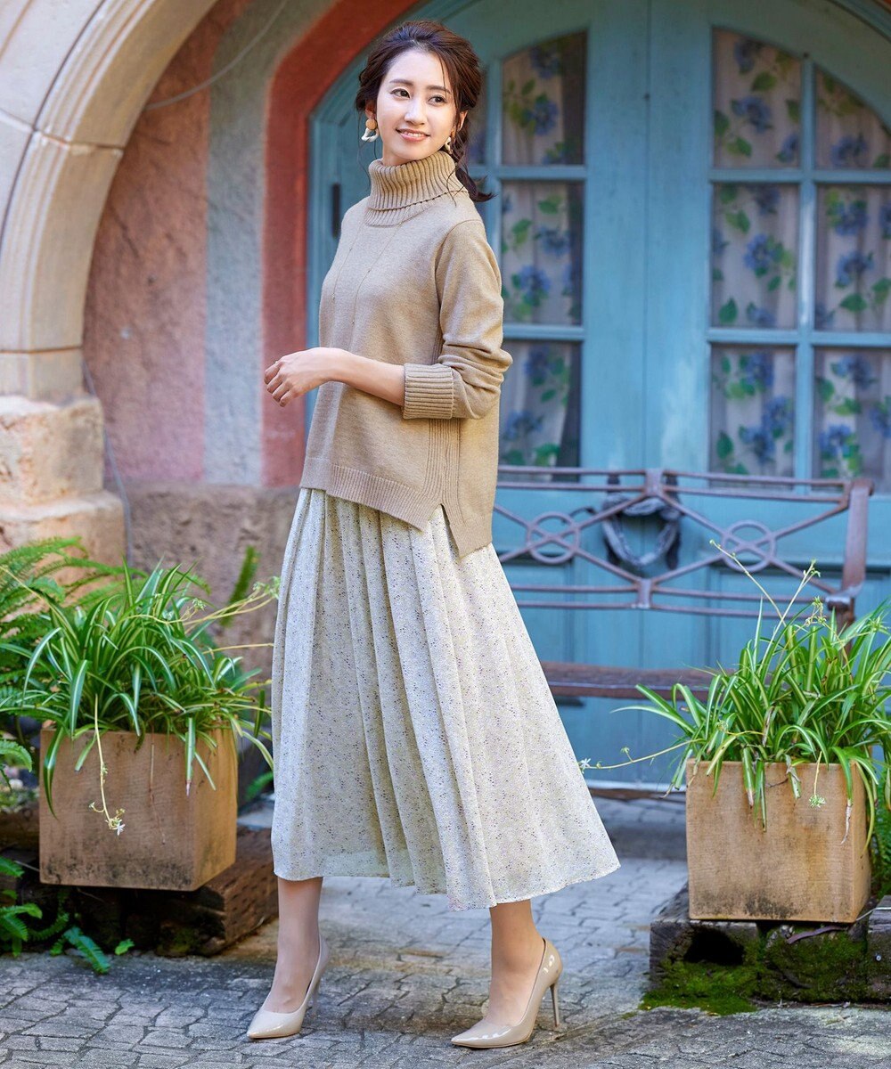 Tiaclasse 【洗える】もっちり柔らかいリブタートルプルオーバーニット 