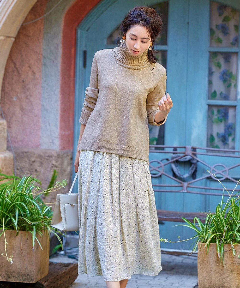 Tiaclasse 【洗える】もっちり柔らかいリブタートルプルオーバーニット 