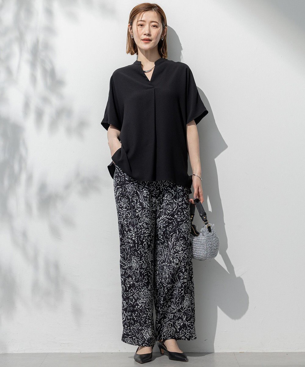 23区 【吸水速乾/UVカット/接触冷感】ストレッチジョーゼット バンドカラー カットソー 