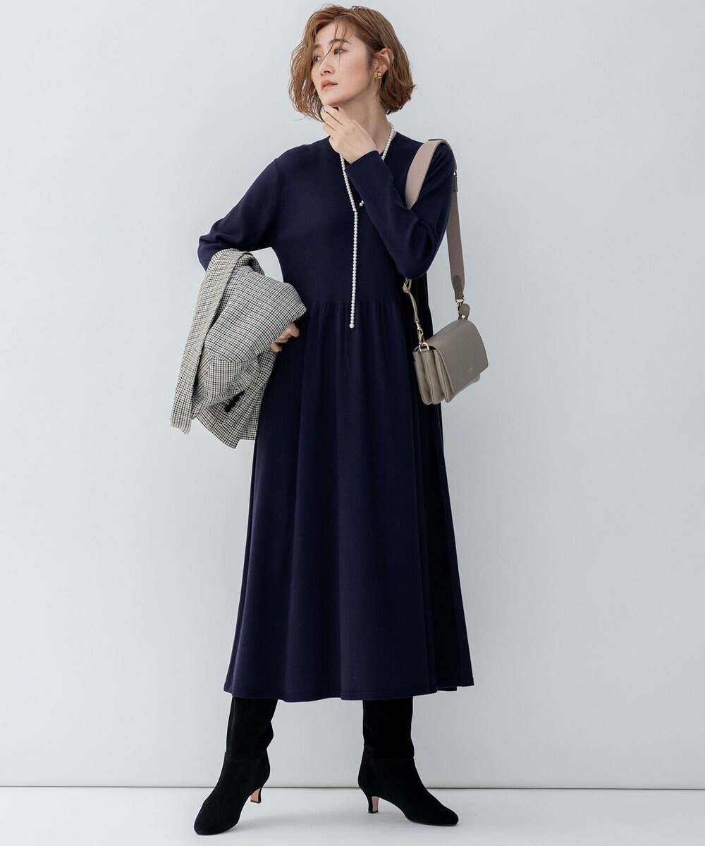 23区 【洗える】ヴィスコースストレッチ Aライン ニットワンピース 